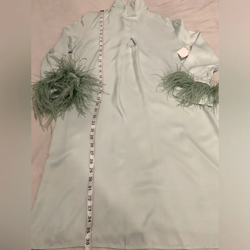 Sleeper Mint Green Party Shirt Dress Detachable Ostrich Feathers size Small NWT